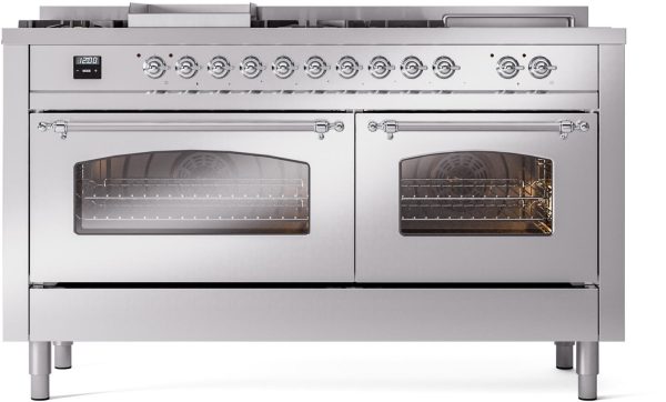 Nostalgie II 60 Inch Dual Fuel Natural Gas Freestanding Range in Stainless Steel with Chrome Trim Online now