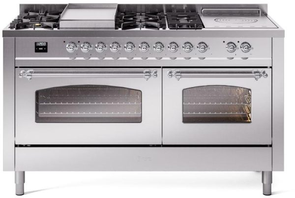 Nostalgie II 60 Inch Dual Fuel Natural Gas Freestanding Range in Stainless Steel with Chrome Trim Online now