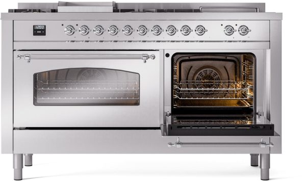 Nostalgie II 60 Inch Dual Fuel Natural Gas Freestanding Range in Stainless Steel with Chrome Trim Online now