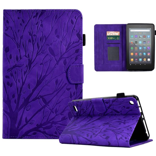 For Amazon Fire 7 (2015)   (2017)   (2019) Leather Tablet Cover Stand Card Holder Imprinted Tree Case For Sale