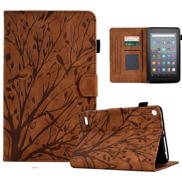 For Amazon Fire 7 (2015)   (2017)   (2019) Leather Tablet Cover Stand Card Holder Imprinted Tree Case For Sale