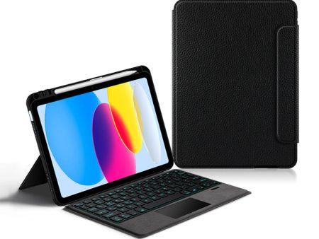 For iPad 10.9 (2022) Genuine Cow Leather Tablet Stand Case with Cool Backlight Bluetooth Keyboard Fashion