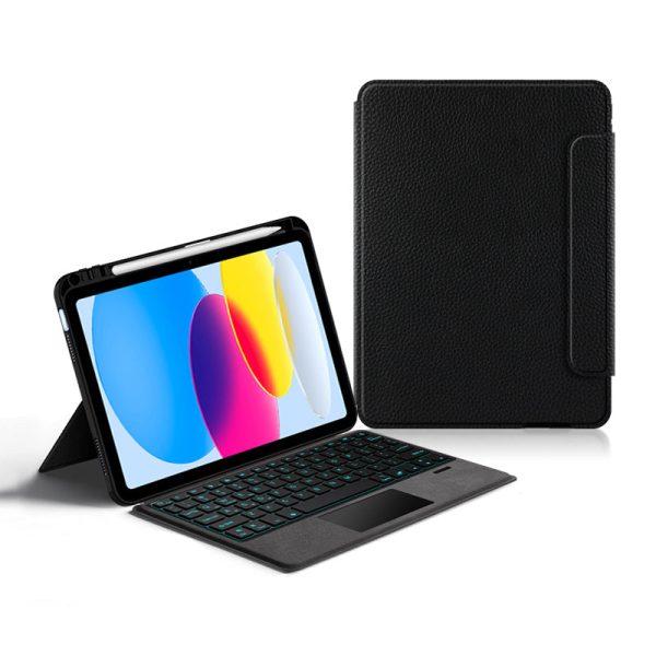 For iPad 10.9 (2022) Genuine Cow Leather Tablet Stand Case with Cool Backlight Bluetooth Keyboard Fashion